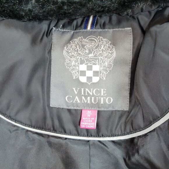 Vince Camuto Puffer Coat Womens Size Medium Black Faux Fur Goose Down Winter - Picture 9 of 16